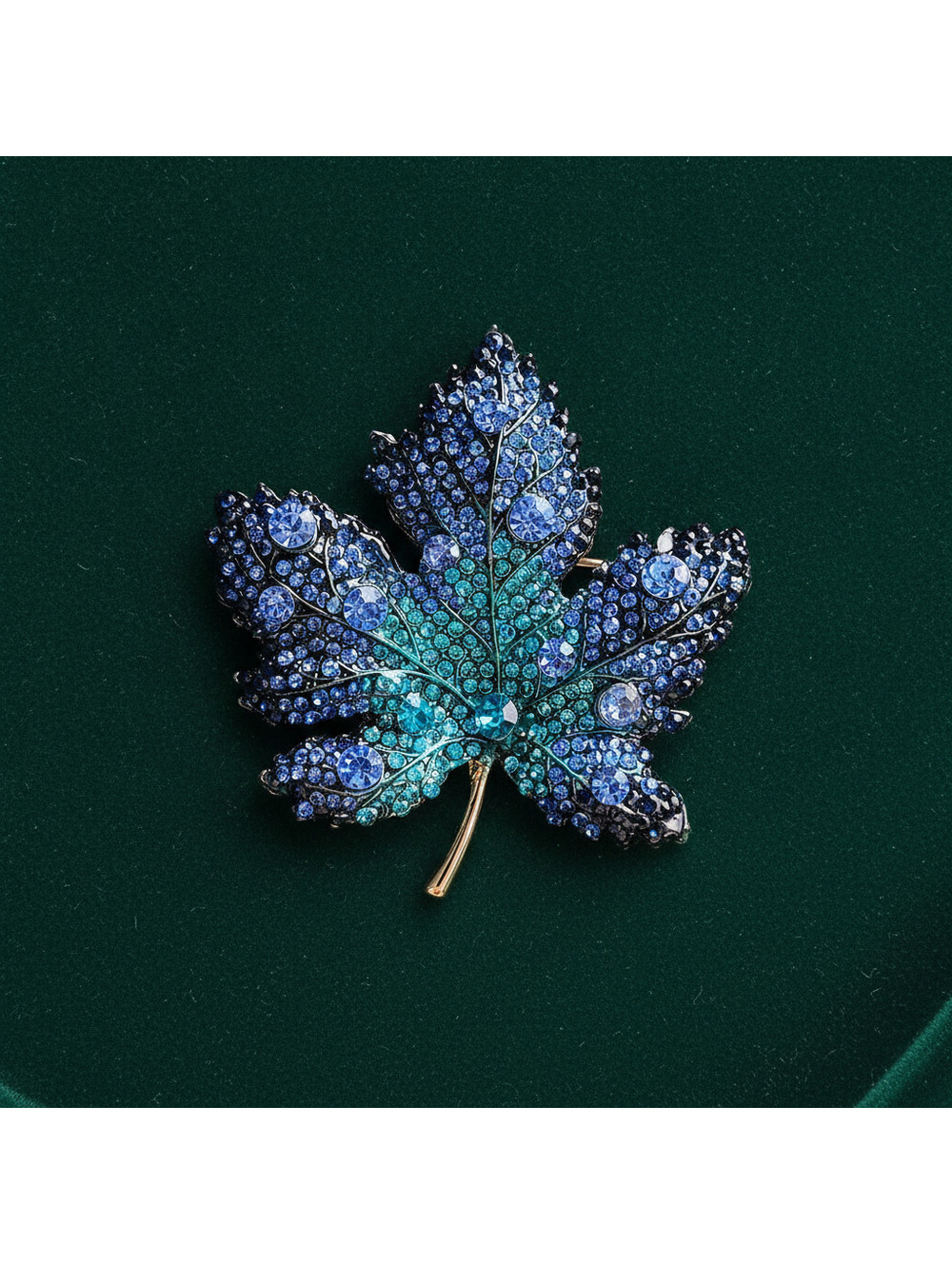 Blue and Turquoise Crystal Leaf Brooch Pin